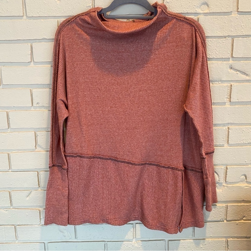 We The Free People Womens Small S Rust Ribbed Raw Hem Oversized Dolman Tunic Top